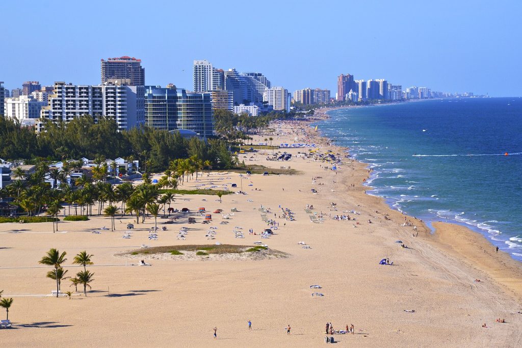 Aerial view of Fort Lauderdale Beach and the Atlantic coastline in Broward County, Florida